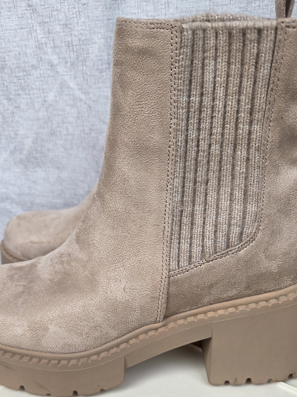 Madden Girl Taupe Suede Ribbed Chelsea Booties